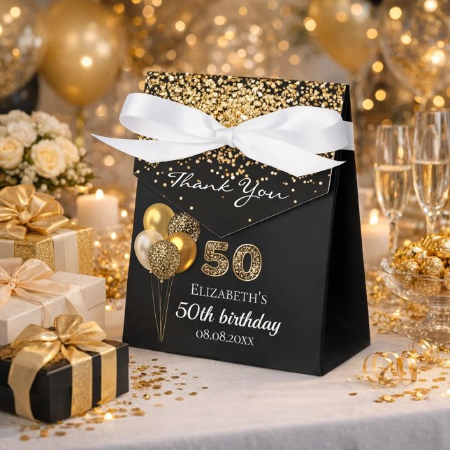 50th birthday black gold leopard thank you favor box (Creator Uploaded)