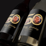 50th birthday black gold modern photo<br><div class="desc">Trendy bold typography 50 years man birthday funny personalized wine labels template with 2 photos and modern retro style script. Easy to customize with your text and pictures.</div>