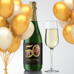 50th birthday black gold modern photo sparkling wine label<br><div class="desc">Trendy bold typography 50 years man birthday funny personalized sparkling wine labels template with 2 photos and modern retro style script. Easy to customize with your text and pictures.</div>