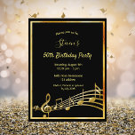 50th birthday black gold music notes invitation postcard<br><div class="desc">A trendy, modern 50th birthday party invitation card for both men and women. A classic black background, with faux gold frame and music notes, golden coloured letters. Templates for your party information. Back: white background. Tip: If you don't want it to look like a postcard, click customize, go to the...</div>