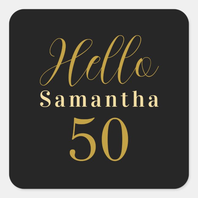 50th Birthday Black Gold Personalized Birthday Square Sticker (Front)