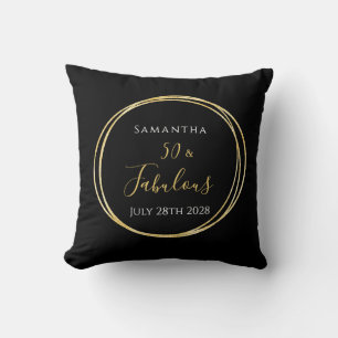 50th Birthday Black Gold Personalized Throw Pillow