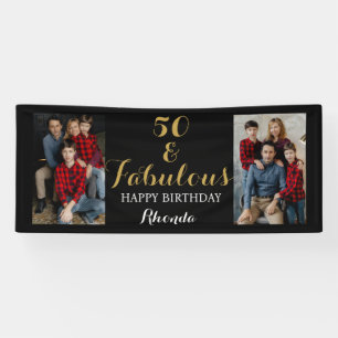 50th Birthday Black & Gold Photo Banner