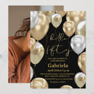  50th Birthday Black Gold Photo  Invitation