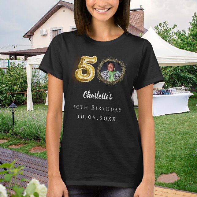 50th birthday black gold photo T-Shirt (Creator Uploaded)