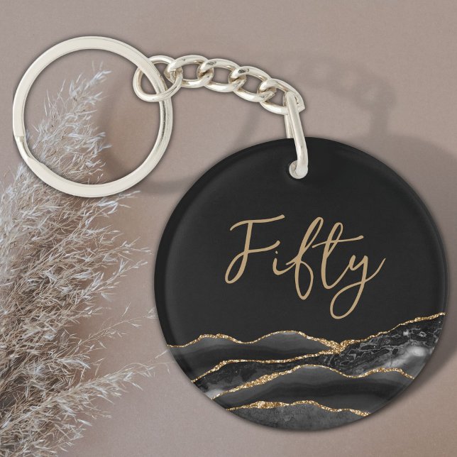 50th Birthday Black Gold Thank You for Coming Keychain (Creator Uploaded)
