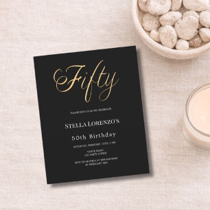 50th birthday black gold typography invitation