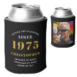 50th Birthday Black Gold With Photo Can Cooler<br><div class="desc">Personalized Birthday add your name and year can cooler with your photo on the rear. Edit the name and year with the template provided. A wonderful custom birthday party accessory. More gifts and party supplies available with the "setting standards" design in the store.</div>