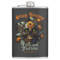 50TH BIRTHDAY BLACK ORANGE SKULL STAY YOUNG