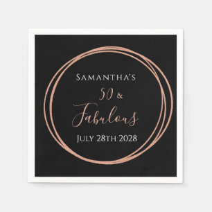 50th Birthday Black Rose Gold Birthday Party Napkin