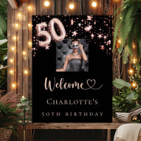 50th birthday black rose gold photo stars welcome