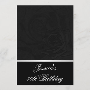 50th Birthday Black Roses White Satin Trim Party Invitation