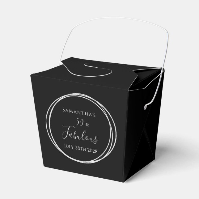50th Birthday Black Silver 50 and Fabulous Party Favor Box (Front Side)