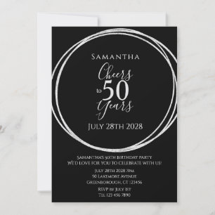 50th Birthday Black Silver Cheers to 50 Years Invitation