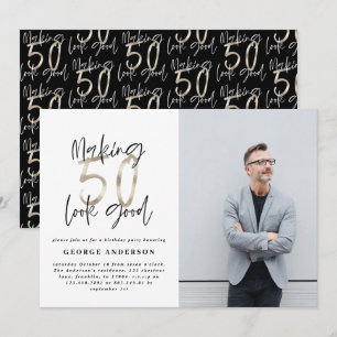 50th birthday black silver elegant modern