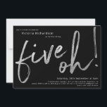 50th Birthday Black Silver Foil Five Oh Custom Invitation<br><div class="desc">50th Birthday Black Silver Foil Five Oh Custom Invitation. Humourous yet elegant milestone birthday party invitation,  with design featuring stylish brushstroke font in faux gold foil. Contact the creator if you need help customizing this design by clicking on the 'Message' button bellow.</div>