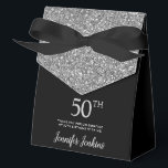 50th Birthday Black Silver Glitter Thank You Favor Box<br><div class="desc">This fabulous modern 50th Birthday Black Silver Glitter Thank You favour box with sparkling silver glitter, the birthday girl's name in a trendy script font, and tied with an elegant black bow would be perfect for your event. It would be great for a candy station, on a thank you gift...</div>