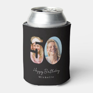 50th Birthday Black Two Photo Can Cooler