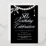 50th Birthday Black & White<br><div class="desc">Stylish modern Birthday party invitation. Elegant handwritten calligraphy combined with a modern font on a dark black background complement each other and look harmonious at the same time.</div>