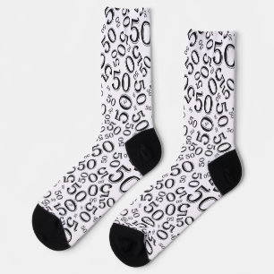 50th Birthday Black/White Number Pattern Socks