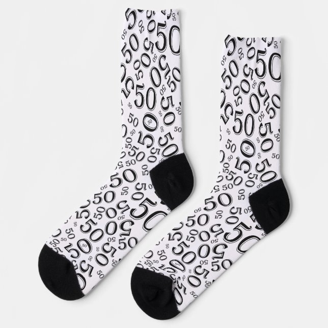 50th Birthday Black/White Number Pattern Socks (Left)