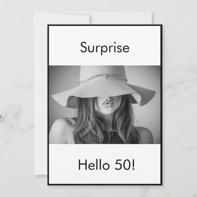 50th Birthday Black White Photo Surprise Elegant Invitation (Front)