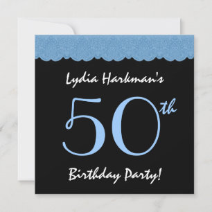 50th Birthday Blue and Black Lace V501 Invitation