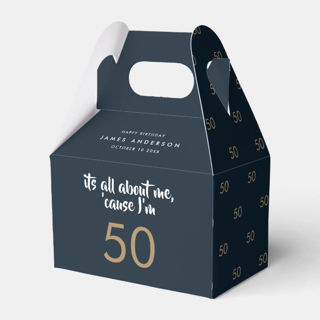50th Birthday blue and gold simple elegant modern  Favor Box (Front Side)