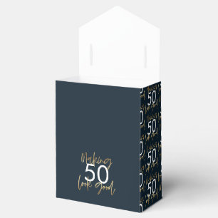50th Birthday blue and gold simple elegant modern Favor Box