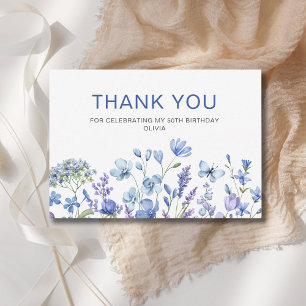 50th Birthday Blue Floral Thank You Card