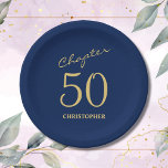 50th Birthday Blue Gold Chapter 50 Paper Plate<br><div class="desc">Make your loved one's 50th birthday celebration elegant and memorable with our stunning Blue Gold paper plates from Zazzle. Discover how these customizable paper plates can elevate your event and create unforgettable moments in our exclusive article.</div>