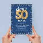 50th Birthday Blue Gold Invitation<br><div class="desc">Elevate your milestone celebration with our elegant 50th birthday party invitations! Featuring a versatile blue background, gold sparkly glitter, fifty charming gold helium balloons, and a trendy 50th birthday text that's a breeze to personalize! Add your unique touch to this special day and let your guests anticipate a memorable event....</div>