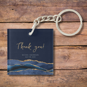 50th Birthday Blue Gold Thank You for Coming Keychain