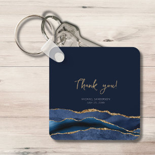 50th Birthday Blue Gold Thank You for Coming Metal Keychain