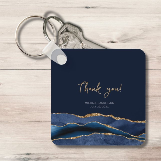 50th Birthday Blue Gold Thank You Metal Keychain (Creator Uploaded)