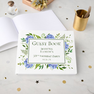 50th Birthday Blue Hydrangeas Guest Book