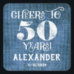 50th Birthday Blue Linen Thank You Favour Stickers<br><div class="desc">50th birthday favour tag stickers,  featuring rustic blue linen burlap charm with chalkboard letters in white and personalized with name and date below.</div>