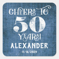 50th Birthday Blue Linen Thank You Favour Stickers