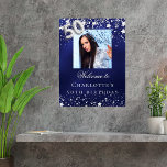 50th Birthday blue silver stars photo welcome Poster<br><div class="desc">A welcome poster for a 50th birthday party.  A navy blue background with elegant faux silver stars. The blue colour is uneven.  Personalize and add a photo,  name and text.  White letters.</div>