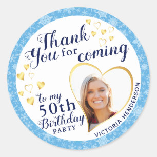 50th Birthday Blue Winter Favour Thank You Classic Round Sticker