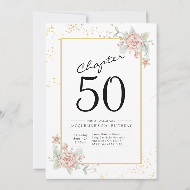50th Birthday Blush Floral Invitation (Front)
