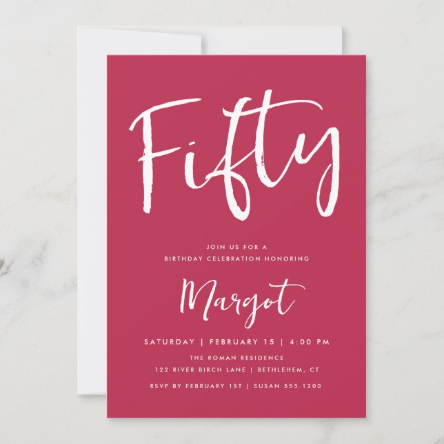 50th Birthday Bold Forty Brush Script Magenta Invitation (Front)
