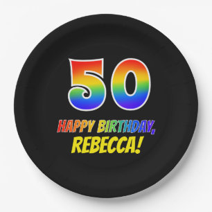 50th Birthday: Bold, Fun, Simple, Rainbow 50 Paper Plate