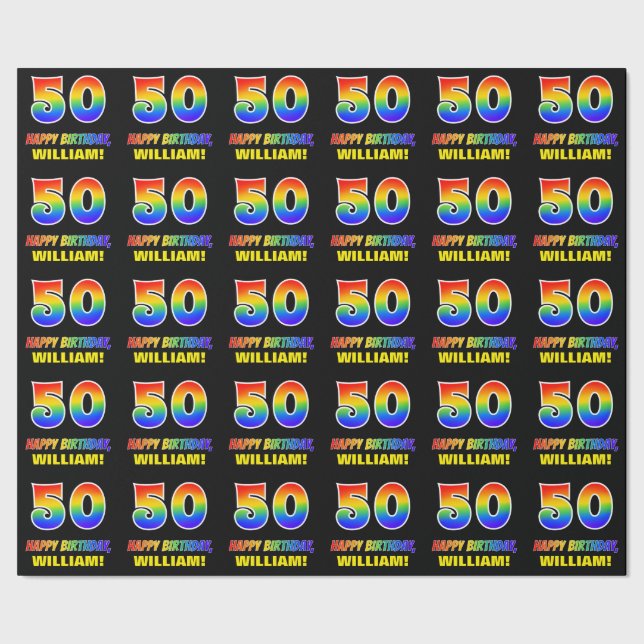50th Birthday: Bold, Fun, Simple, Rainbow 50 Wrapping Paper (Seam)