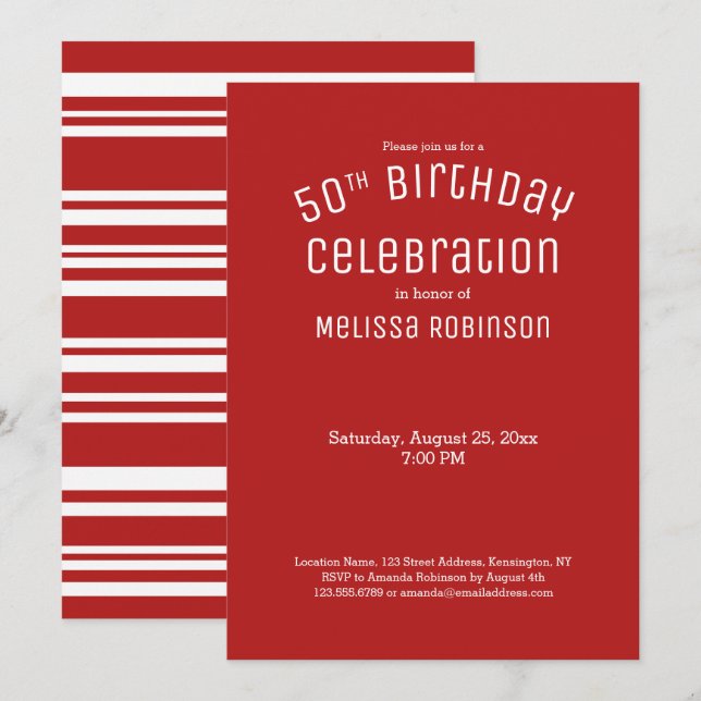 50th Birthday Bold Red Stripes Pattern Invitation (Front/Back)