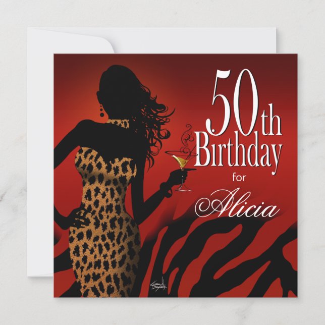 50th Birthday Bombshell Leopard Cocktail Party Invitation (Front)