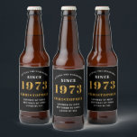50th Birthday Born 1973 Add Name Black Gold Beer Bottle Label<br><div class="desc">Personalized Birthday add your name and year beer label. Edit the name and year with the template provided. A wonderful custom birthday party accessory. More gifts and party supplies available with the "setting standards" design in the store.</div>