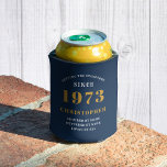 50th Birthday Born 1973 Add Name Blue Gold Can Cooler<br><div class="desc">Looking for the perfect gift to commemorate a special 50th birthday? Look no further than our custom can coolers! These stylish accessories feature a blue and gold colour scheme, and can be personalized with the birthday recipient's name and birth year. This 50th birthday gift is perfect for keeping cans cold,...</div>