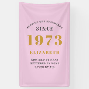 50th Birthday Born 1973 Add Name Pink Gray Banner