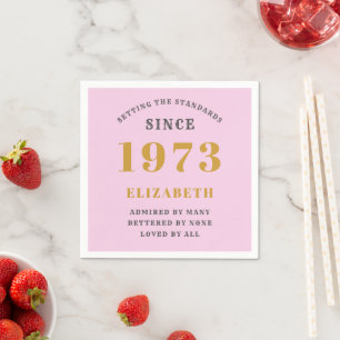 50th Birthday Born 1973 Add Name Pink Gray Napkin